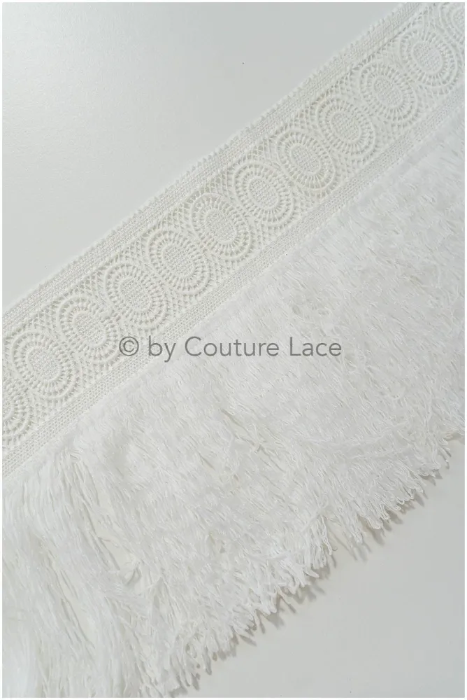 Fransen Spitzenborte Off-White/ Boho Braut Spitze Borte/ gehäkelte Fransenspitze Borte// T20-113