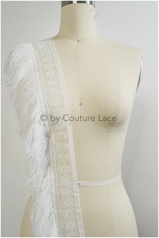 Fransen Spitzenborte Off-White/ Boho Braut Spitze Borte/ gehäkelte Fransenspitze Borte// T20-113