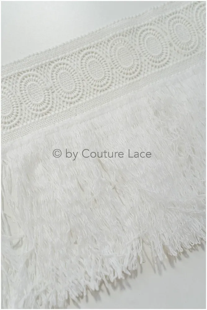 Fransen Spitzenborte Off-White/ Boho Braut Spitze Borte/ gehäkelte Fransenspitze Borte// T20-113