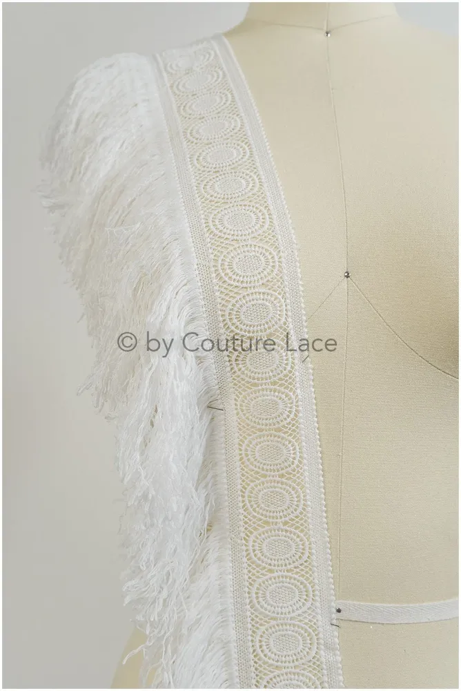 Fransen Spitzenborte Off-White/ Boho Braut Spitze Borte/ gehäkelte Fransenspitze Borte// T20-113