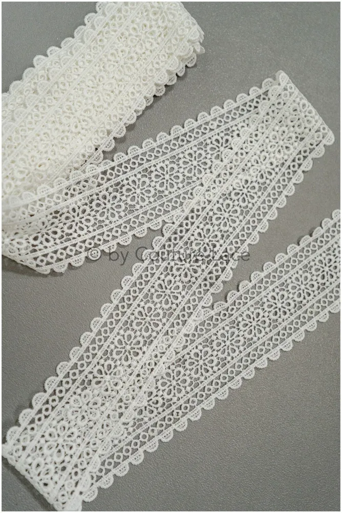 Gehäkelte Spitzenborte Off-White/ floraler Guipure Spitzenbesatz/ Braut Schleier Spitzenborte// T21-135