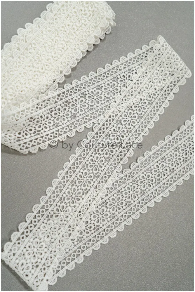 Gehäkelte Spitzenborte Off-White/ floraler Guipure Spitzenbesatz/ Braut Schleier Spitzenborte// T21-135