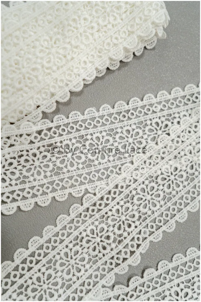 Gehäkelte Spitzenborte Off-White/ floraler Guipure Spitzenbesatz/ Braut Schleier Spitzenborte// T21-135