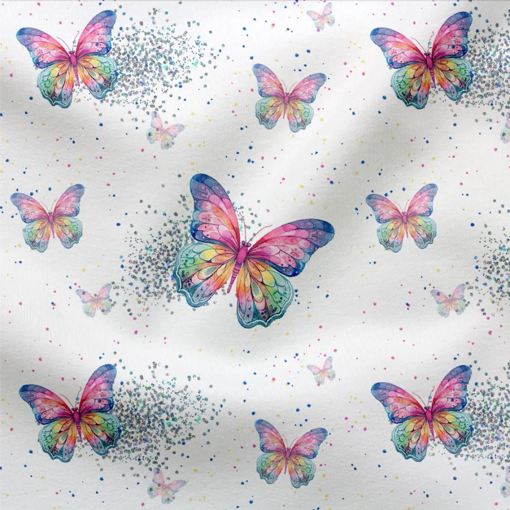 Jerseystoff Colourful Butterflies White (Bio)