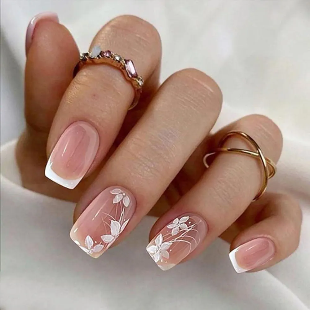 Kurze Square Pink White French Tip Press on Nägel 24 Stück