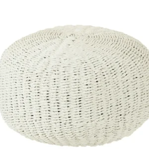 Pouf Round Woven Plastic White
