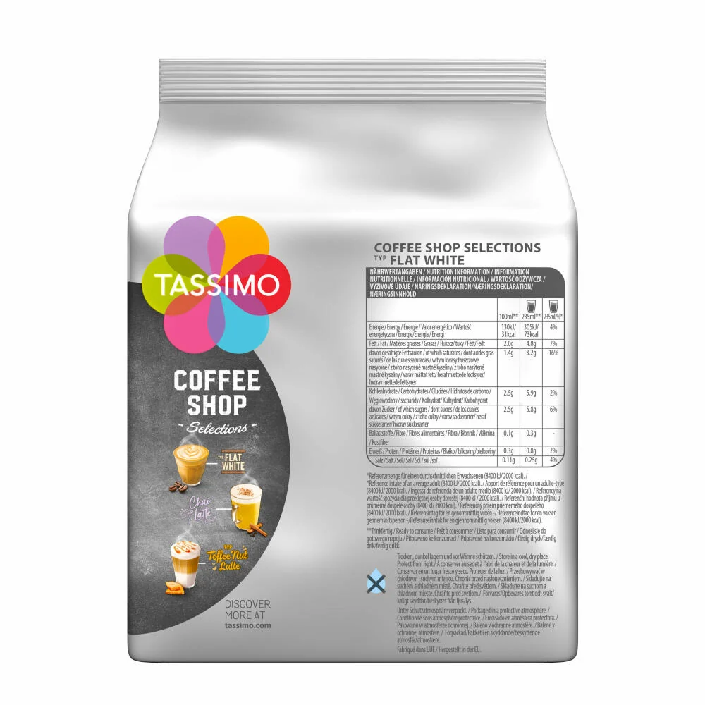 Tassimo Flat White 3er Set, Coffee Shop Selections, Kaffee, Kaffeegetränk, 48 T-Discs / 24 Portionen