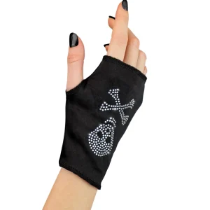 Totenkopf-Handschuhe mit Strasssteinen