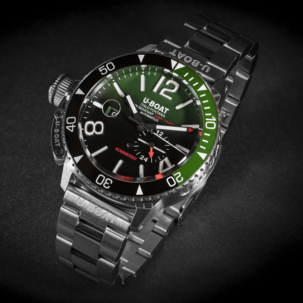 U-BOAT Sommerso Ceramic Green/MT Uhr 46 mm, bordeauxroter Automatikstahl 9520/MT