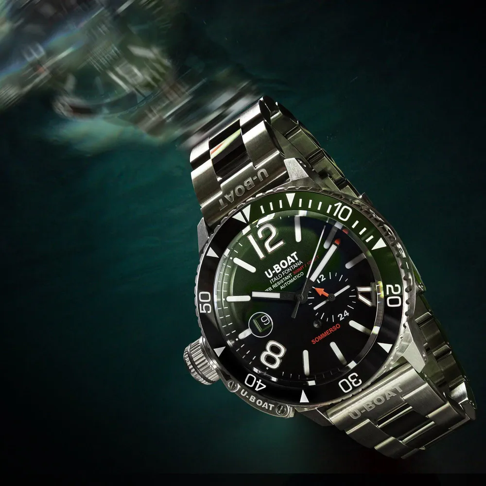 U-BOAT Sommerso Ceramic Green/MT Uhr 46 mm, bordeauxroter Automatikstahl 9520/MT