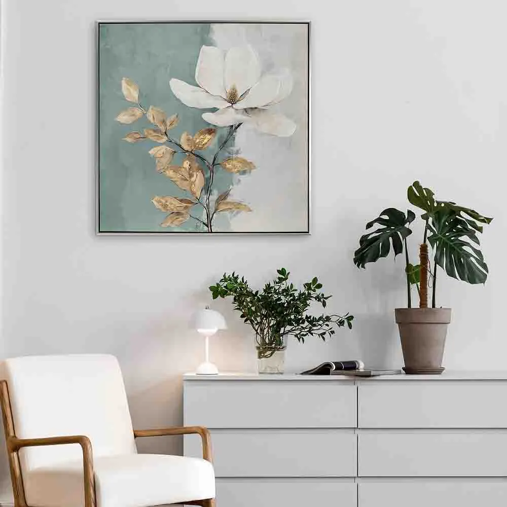 White Flower, eine weiße Magnolienblüte 80 x 80 cm, Acrylgemälde, Imageland