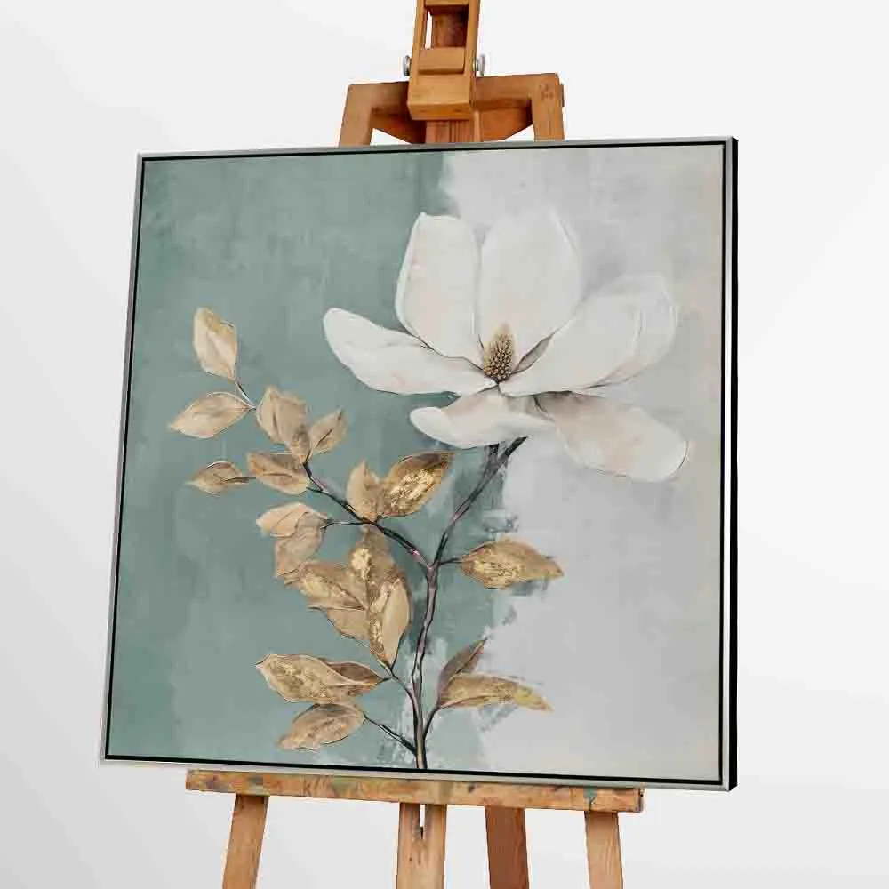 White Flower, eine weiße Magnolienblüte 80 x 80 cm, Acrylgemälde, Imageland