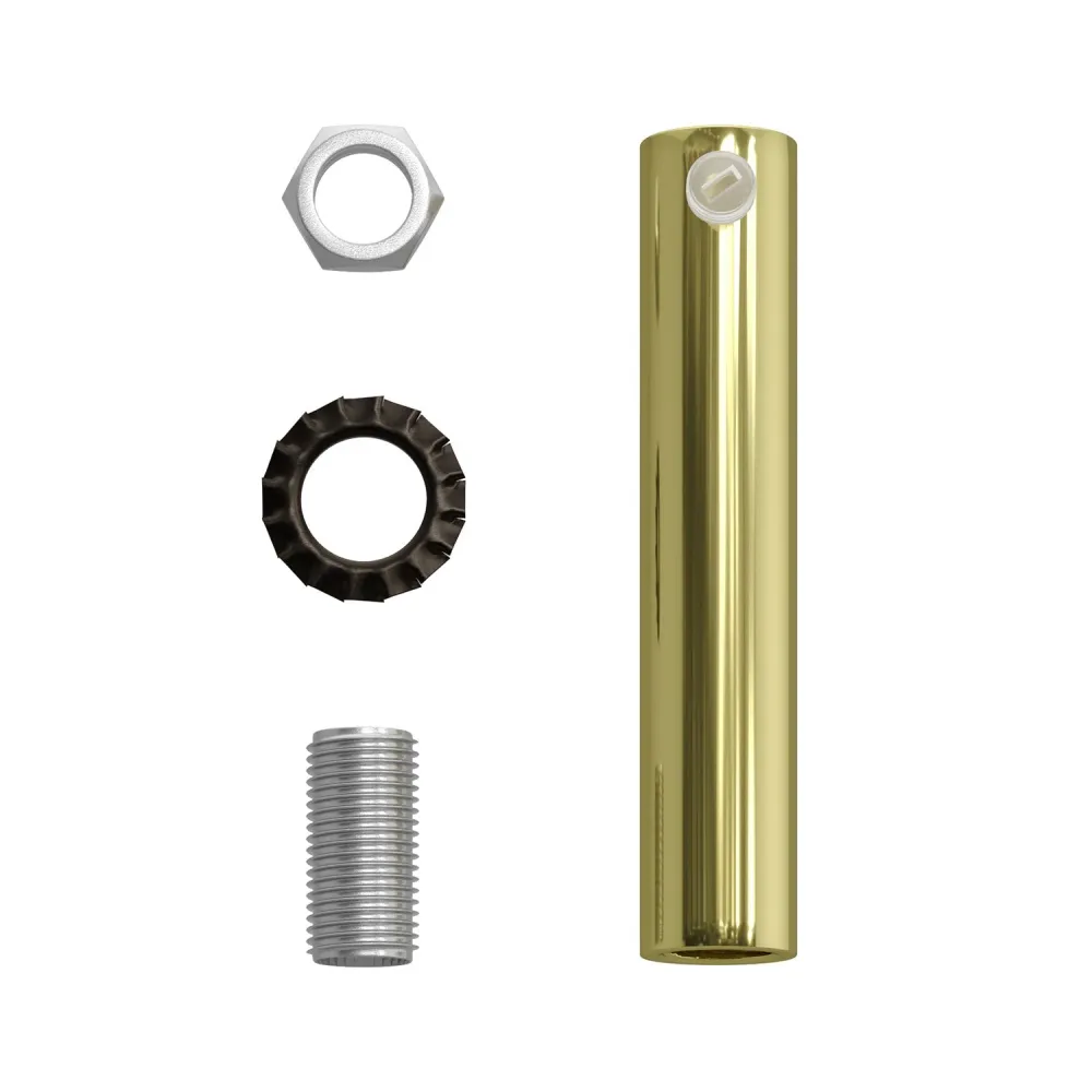 Zylinderförmige Kabelklemme aus Metall, 7 cm Länge, komplett mit Stange, Mutter und Scheibe – Messing