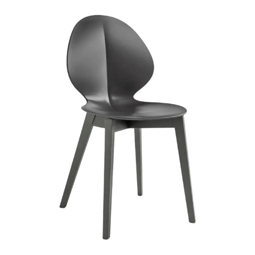 Stuhl BASIL mit grauem Sitz und graphitfarbener Holzunterkonstruktion