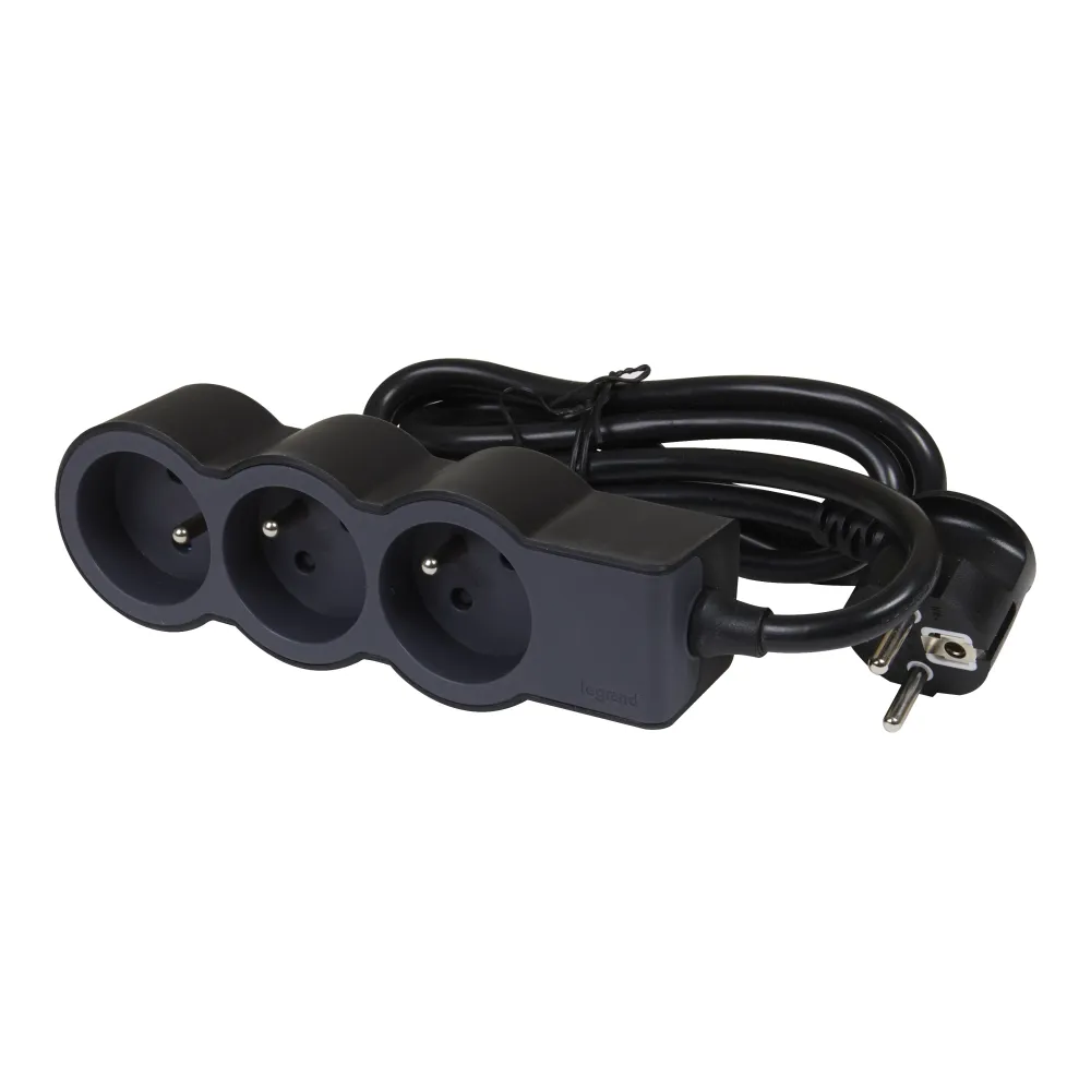 Beinrand Standardbuchse 3x2P mit 1,5m Kabel Schwarz (Europäische Steckdose) - 049473 [10 Stück]