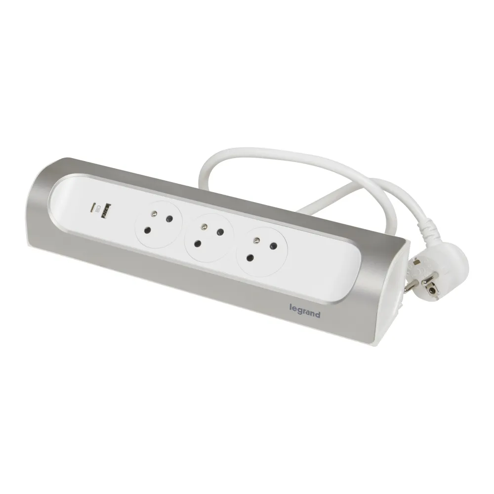 90 Grad TKD 3xPA USB +C 1m Aluminium-Montagebuchse (Europäische Steckdose) - 049406 [5 Stück]