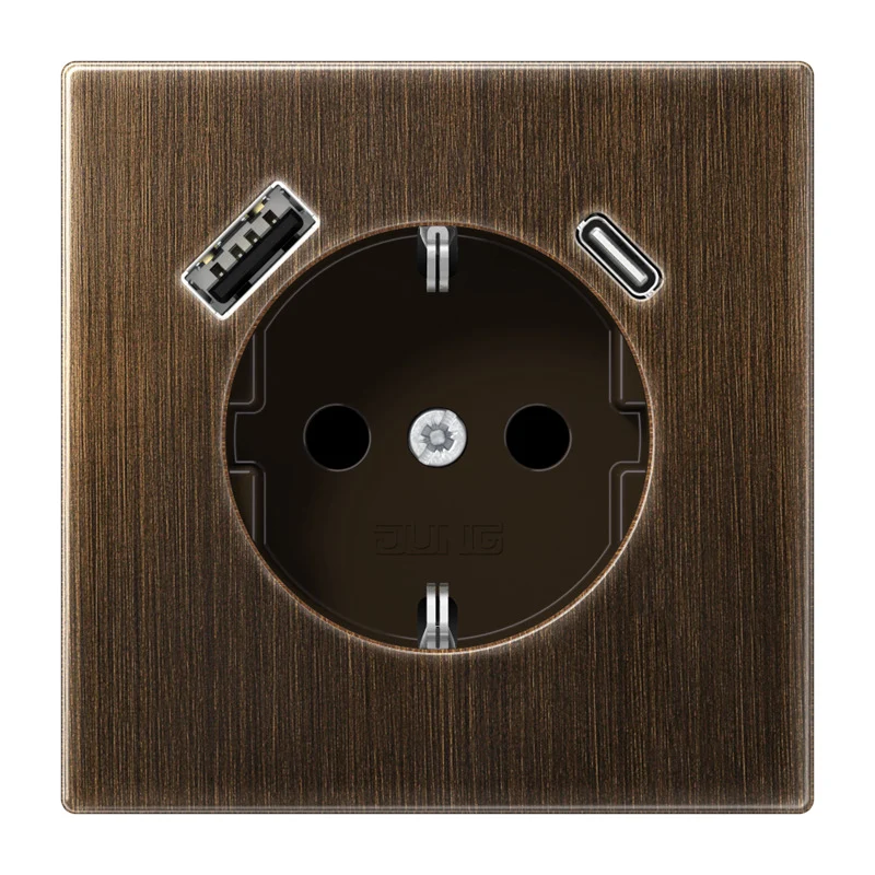 Jung Antike Messing Wandsteckdose Mit USB Und C Anschlüssen (Europäische Steckdose) - ME1520-15CAAT