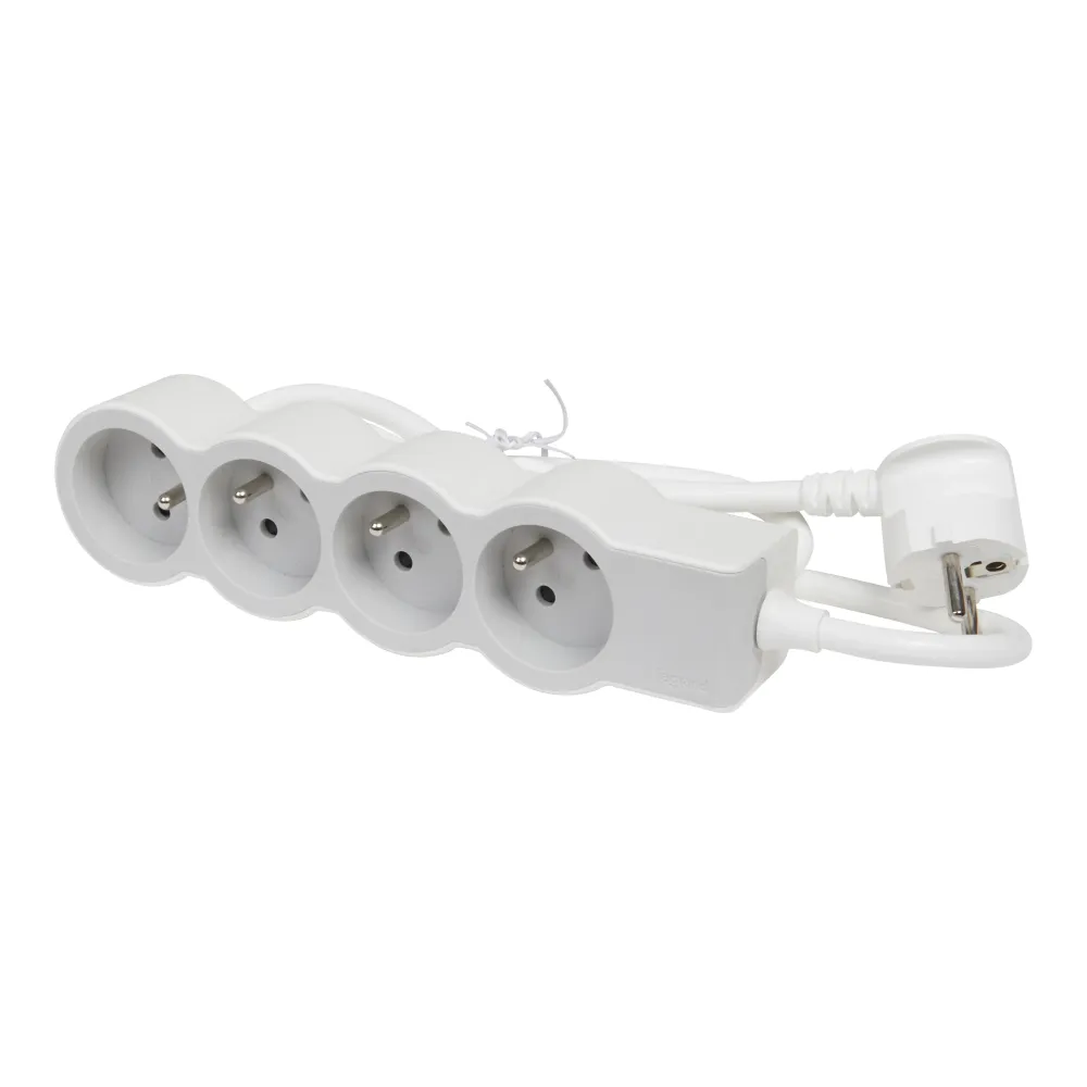 Legrand Standard Outlet 4x2P mit Masse und 1,5m Kabel weiß-grau (Europäische Steckdose) - 049476 [10 Stück]