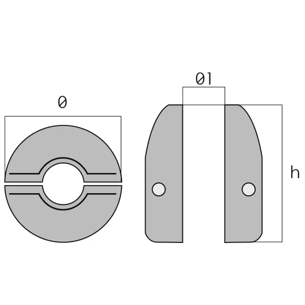 1852, Zink Achsanode 55/30mm, 2 Löcher, H: 65 mm, 0,53 kg