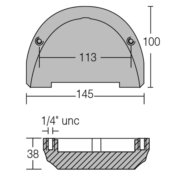 1852, Zinkanode Volvo SX drive 3855411, Breite: 145 mm, Tiefe: 100 mm, Lochabstand: 113 mm, Höhe: 38 mm, Gewicht: 0,85 kg