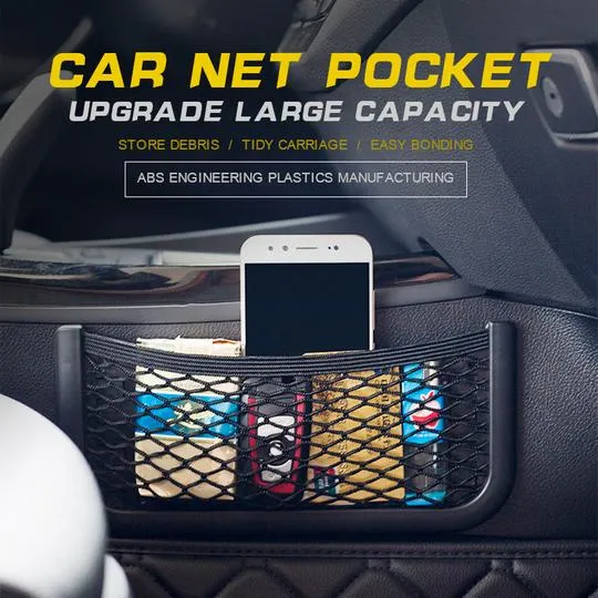 Auto-Organizer Netz mit Klettverschluss – VeloStash für Handy & Essentials | Transparent, elastisch | Für Auto, Büro & Zuh...
