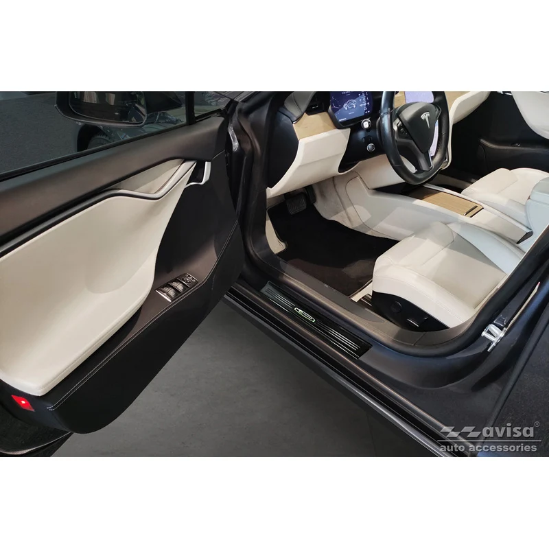 Avisa, Spiegelschwarz Edelstahl Einstiegsleisten passend für Tesla Model S 2012-2016 & Facelift 2016- E-Power - 4-teilig,...