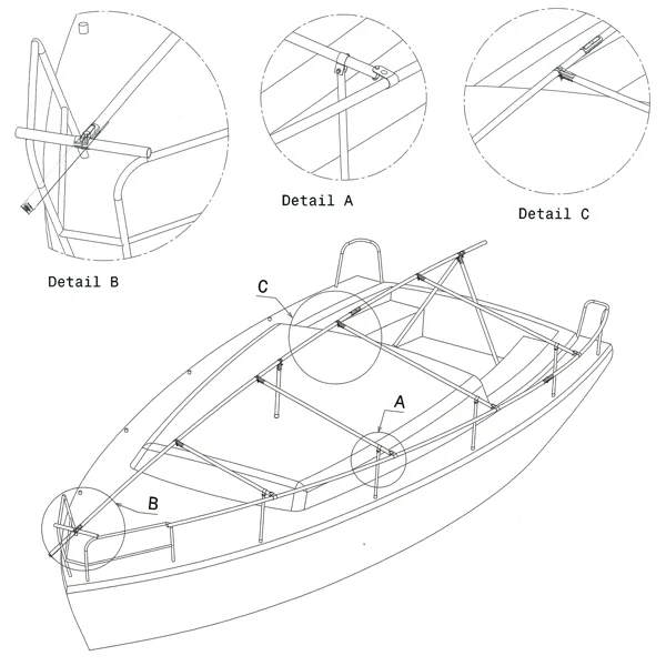Bootsplanenständer mit Mast, 12m / 4 Zepter, Aluminium