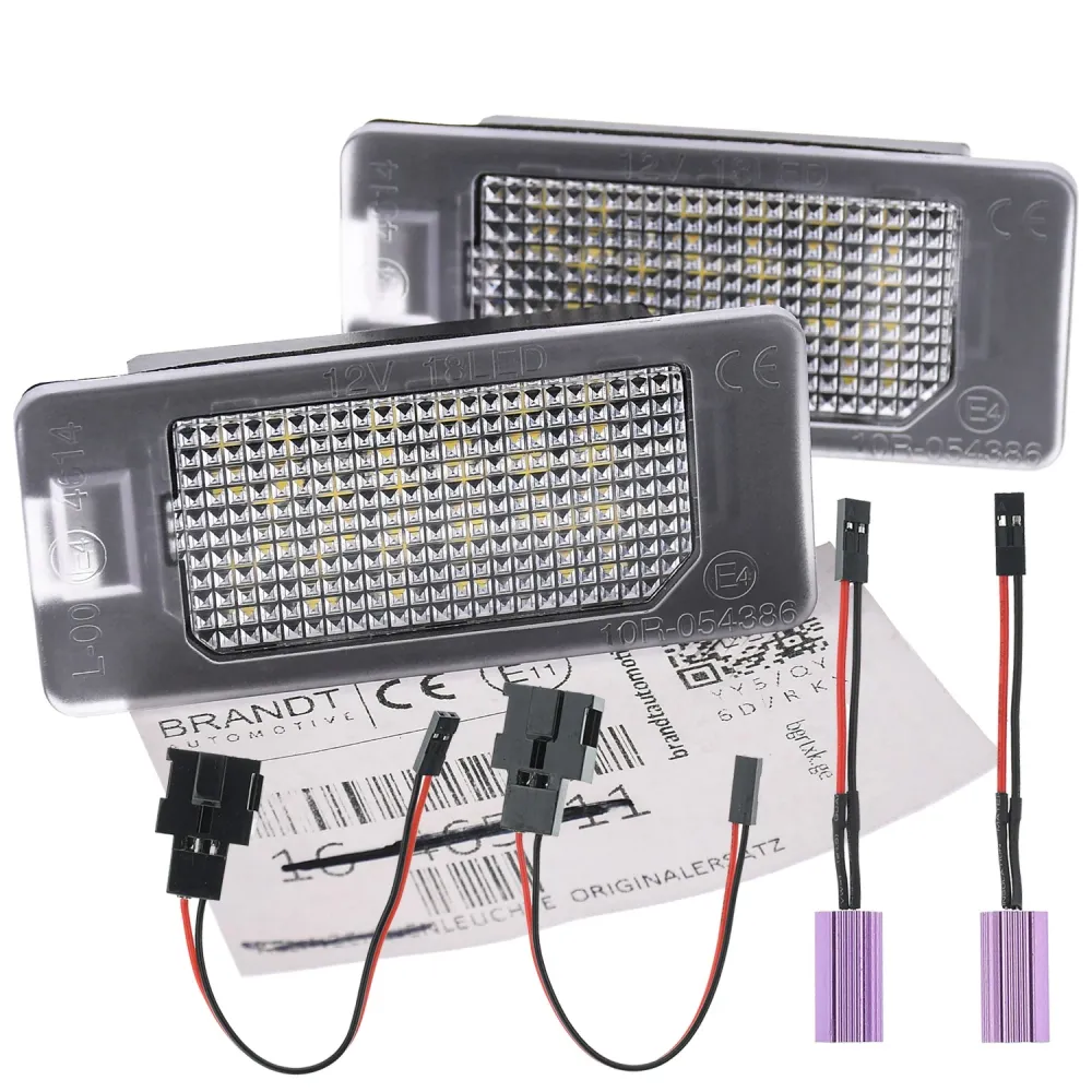 BRANDT AUTOMOTIVE Kennzeichenleuchten + Kabel 6000K LED + Widerstand kompatibel mit AUDI A5 RS5 S5 8T 8F TT RS TTS 8J A1 8...