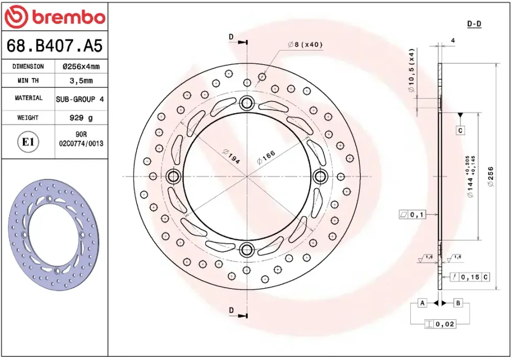 Feste Bremsscheibe Serie Oro für Honda BREMBO