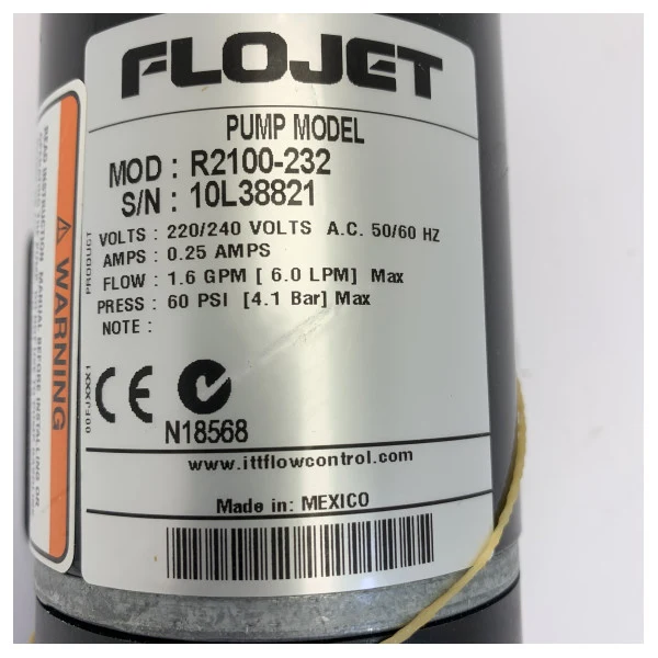 Flojet Membranflüssigkeitspumpe 230V 6L/min 60 PSI - R2100232A