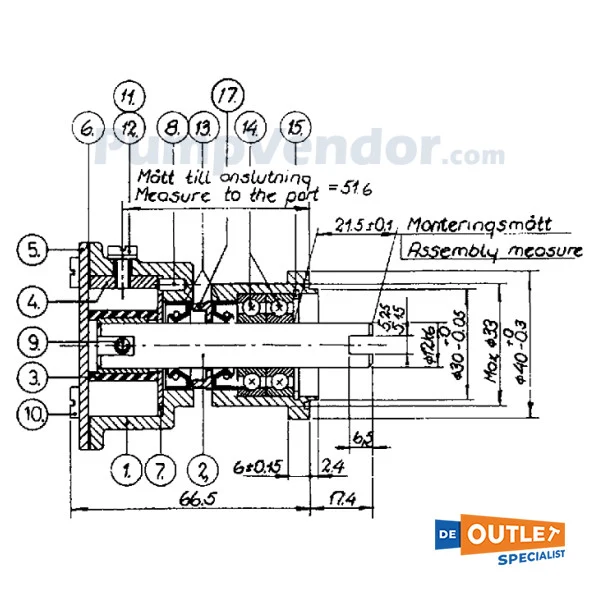 Johnson C030P5-1 Bronze-Kühlwasserpumpe mit Laufrad-10-35175-2