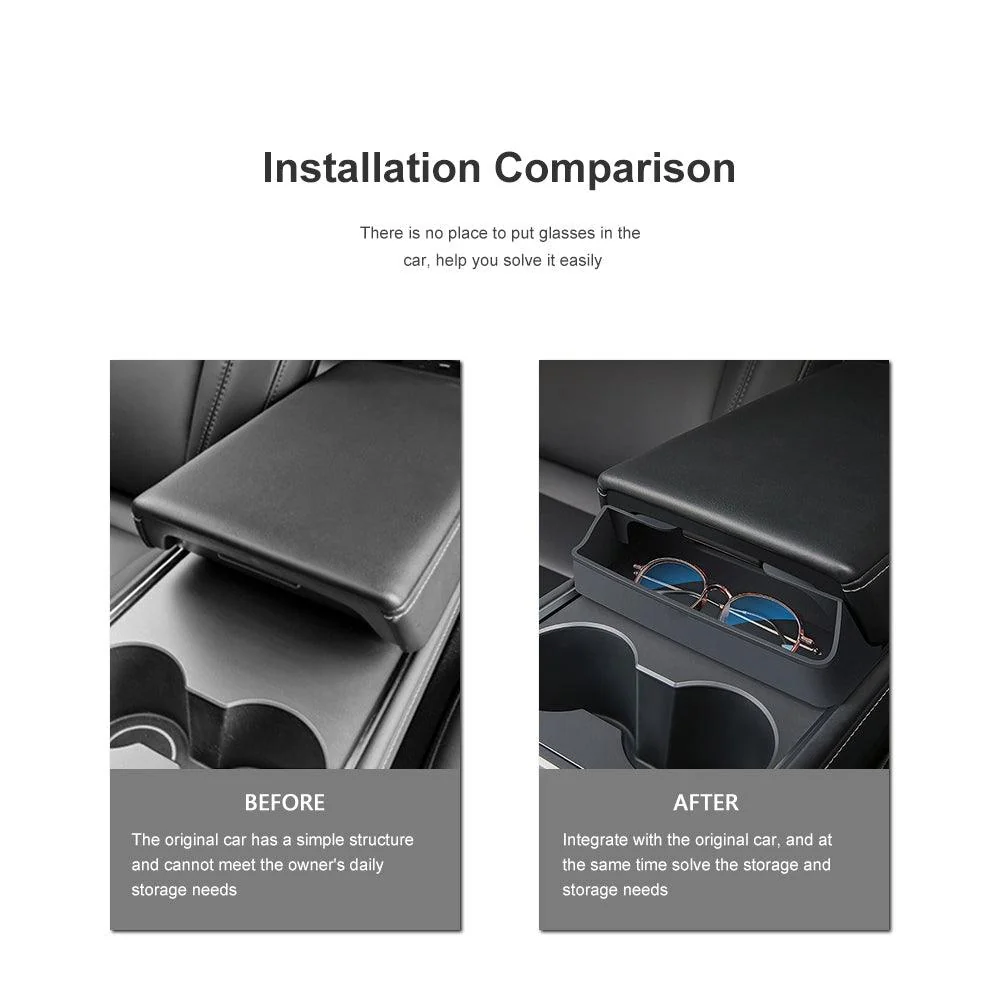 Model 3/Y Mittelkonsolen-Armlehnen-Brillenbox für Tesla (2021–2023).