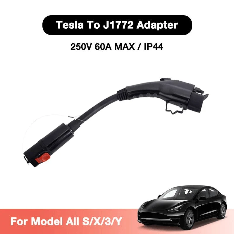 Model S/X/3/Y auf J1772 Adapter-Ladegerät, 60 Ampere / 250 V AC max., für Level 1 - Level 2 Laden, IP44 wetterfest für Tesla