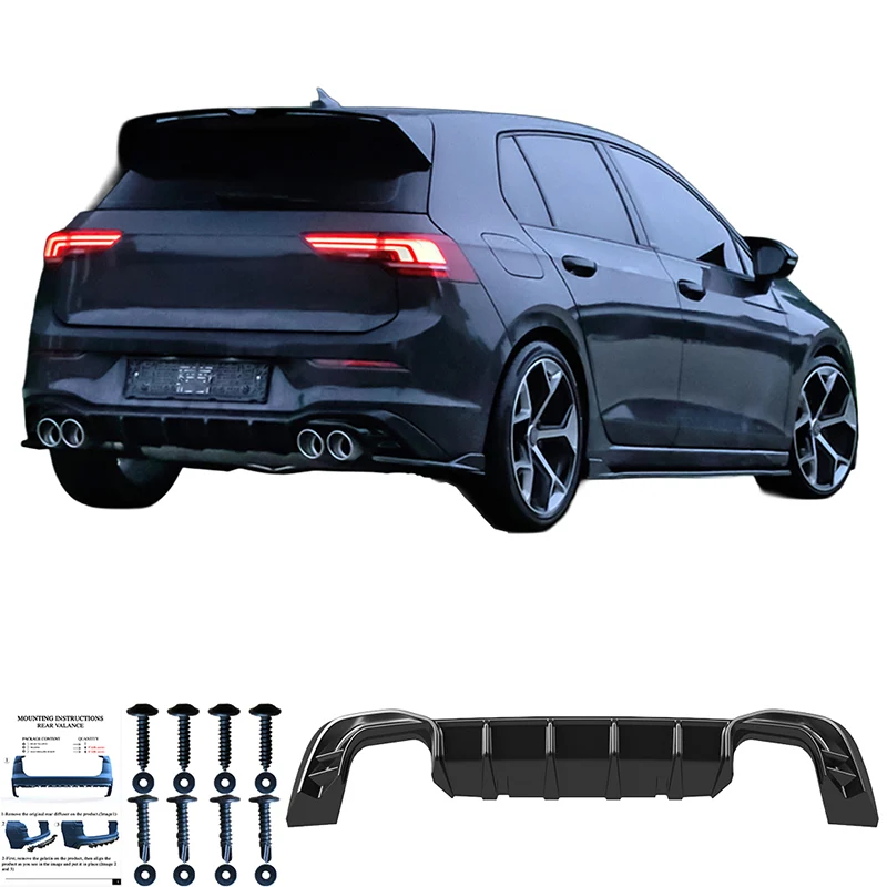 Oneway Rear Diffuser suitable Volkswagen Golf VIII HB 3/5-doors 2020-2024 & FL 2024- excl. GTi/GTD/GTE/R/R-Line - Gloss black