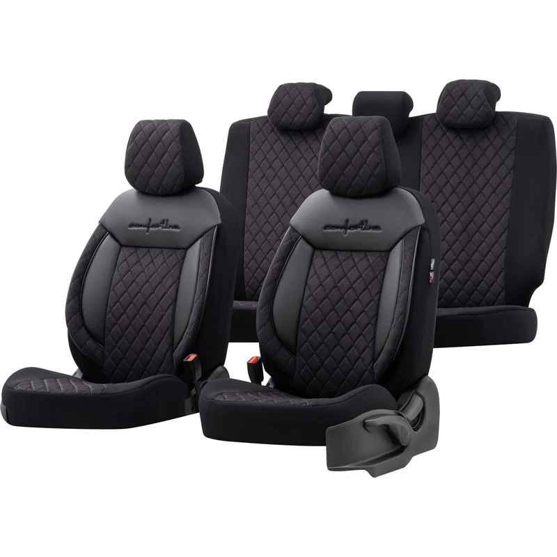 otoM, Universelle Samt/Stoff Sitzbezüge Comfortline VIP Schwarz - 11-Teilig- - passend für Side-Airbags, Schaumgummi, Text...