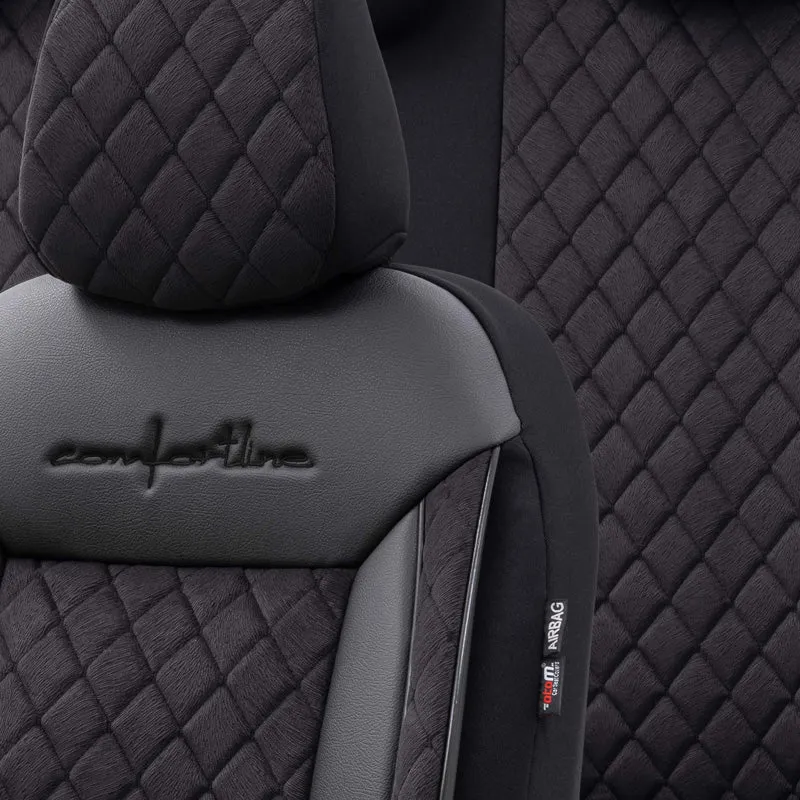 otoM, Universelle Samt/Stoff Sitzbezüge Comfortline VIP Schwarz - 11-Teilig- - passend für Side-Airbags, Schaumgummi, Text...