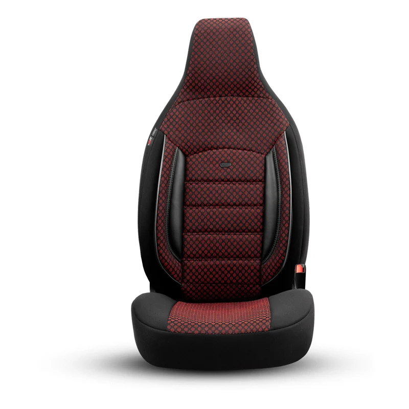 otoM, Universelle Stoff CityBug Sitzbezüge Sport Plus Schwarz/Rot - 9-Teilig- - passend für Side-Airbags, Schaumgummi, Tex...