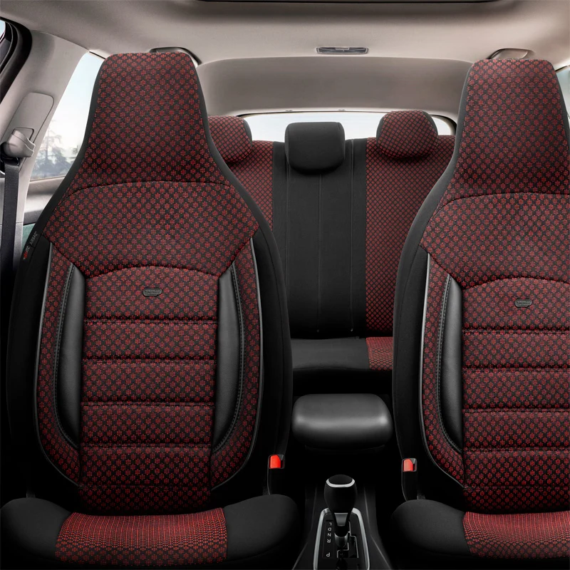 otoM, Universelle Stoff CityBug Sitzbezüge Sport Plus Schwarz/Rot - 9-Teilig- - passend für Side-Airbags, Schaumgummi, Tex...