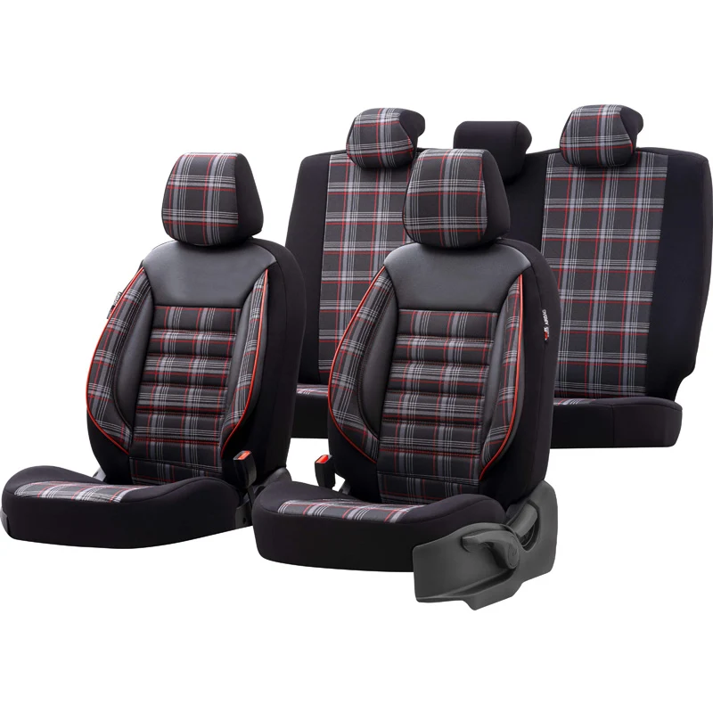 otoM, Universelle Stoff Sitzbezüge Sports Schwarz/Grau/Rot - 11-Teilig- - passend für Side-Airbags, Schaumgummi, Textil, G...