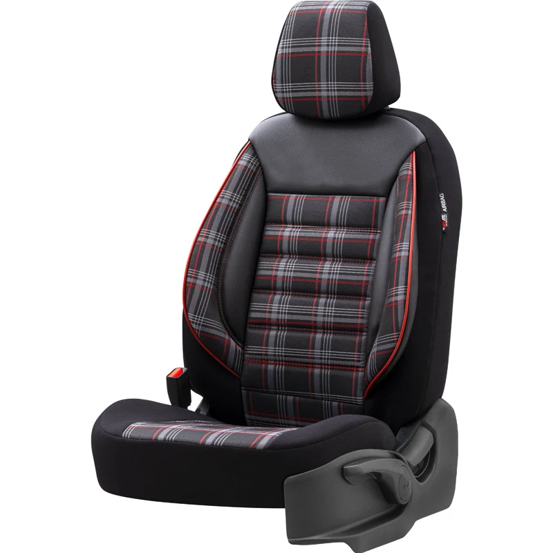 otoM, Universelle Stoff Sitzbezüge Sports Schwarz/Grau/Rot - 11-Teilig- - passend für Side-Airbags, Schaumgummi, Textil, G...