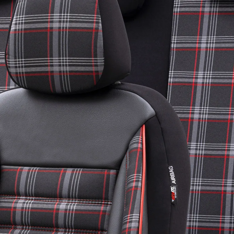 otoM, Universelle Stoff Sitzbezüge Sports Schwarz/Grau/Rot - 11-Teilig- - passend für Side-Airbags, Schaumgummi, Textil, G...