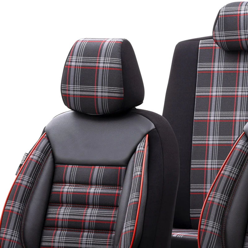 otoM, Universelle Stoff Sitzbezüge Sports Schwarz/Grau/Rot - 11-Teilig- - passend für Side-Airbags, Schaumgummi, Textil, G...
