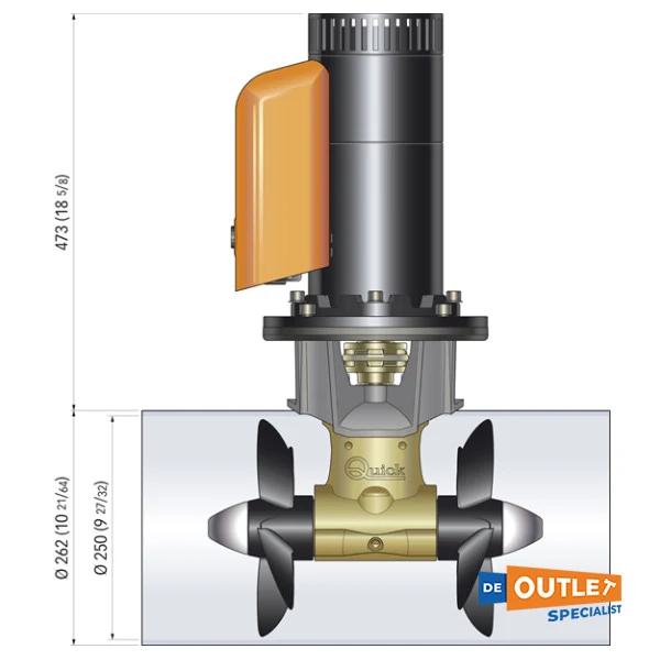 Quick BTQ 250 mm | 120 kgf | 12V Duo -Prop Boog Dright - FGBT25140240T00