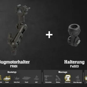 Set: Fasten Trolling E-Motor Support + Halterung Kompaktschloß Fs223 für Schiene