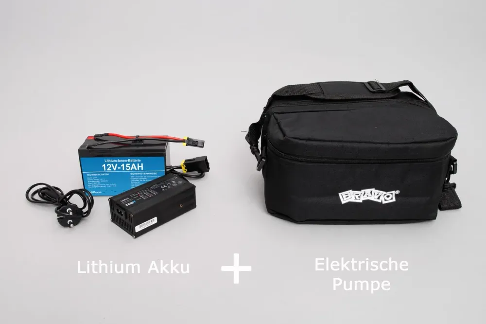 Set: Lithium Akku 12V-15Ah + Bravo BTP 12V Elektropumpe für Schlauchboote