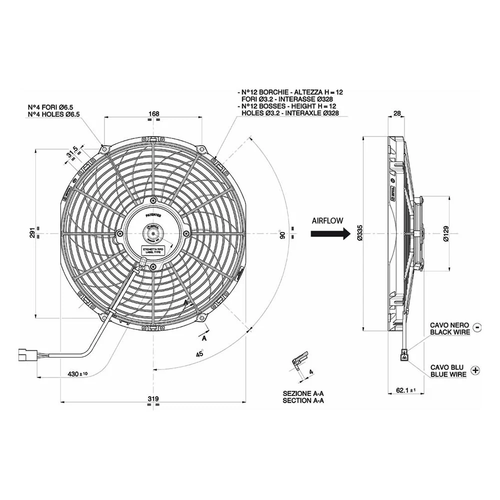SPAL Elektronischer Lüfter saugend 2270 m³ 12V 305 mm
