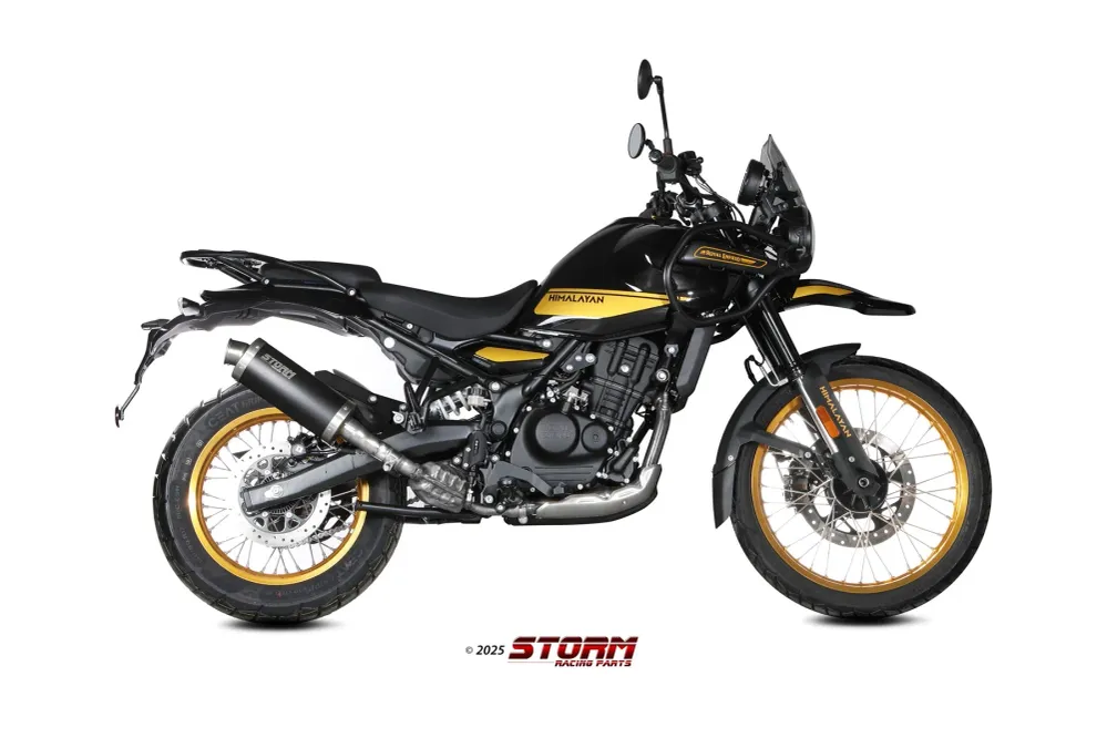 STORM Oval Auspuff Edelstahl Schwarz passend für ROYAL ENFIELD HIMALAYAN 2024