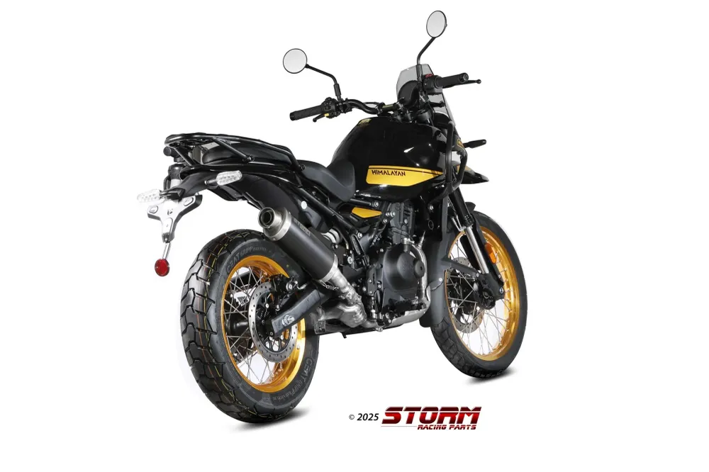 STORM Oval Auspuff Edelstahl Schwarz passend für ROYAL ENFIELD HIMALAYAN 2024