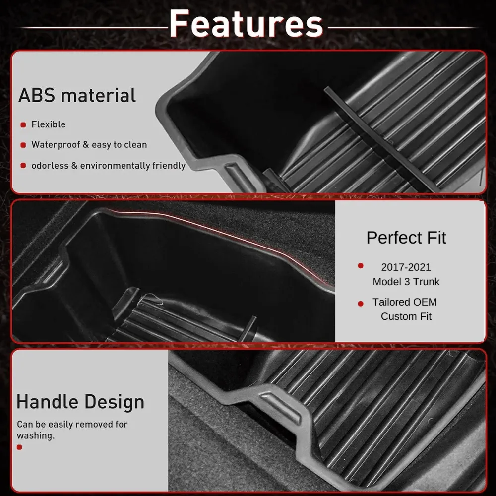 Tesla Model 3 Kofferraum-Aufbewahrungsboxen mit Organisationsfunktionen für (2017-2020) Models Abs
