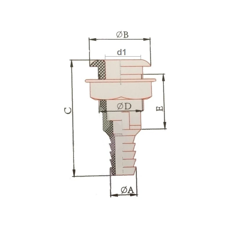 Tülle RF Kappe 90gr, 1" 19mm, Flansch Ø: 48 mm, Länge: 73 mm